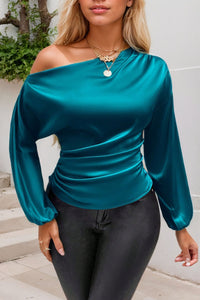 Thumbnail for Drawstring One Shoulder Long Sleeve Blouse