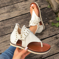 Thumbnail for Studded Raw Hem Flat Sandals