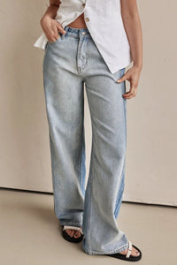 Thumbnail for Contrast Straight Leg Jeans with Pockets