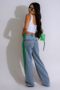 Thumbnail for Contrast Side Striped Wide Leg Jeans