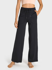 Thumbnail for Drawstring Waist Wide Leg Sports Pants with Pockets