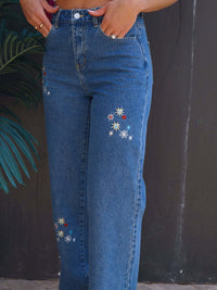 Thumbnail for Embroidered Straight Jeans with Pockets