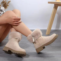 Thumbnail for Suede Faux Fur Boots with Side Zipper