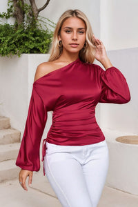 Thumbnail for Drawstring One Shoulder Long Sleeve Blouse