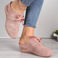 Thumbnail for Lace-Up Round Toe Wedge Sandals