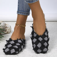 Thumbnail for Plaid Square Toe Flat Slippers