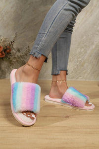 Thumbnail for Color Block Open Toe Faux Fur PVC Slippers