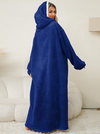 Thumbnail for Pocketed Contrast Long Sleeve Hooded Lounge Dress