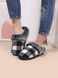 Thumbnail for Plaid Furry Round Toe Flat Slippers