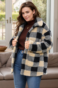 Thumbnail for Plus Size Plaid Button Up Long Sleeve Coat