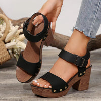 Thumbnail for Peep Toe Block Heel Sandals