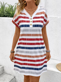 Thumbnail for Striped V-Neck Short Sleeve Dress