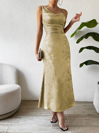 Thumbnail for Asymmetric Neck Sleeveless Midi Dress
