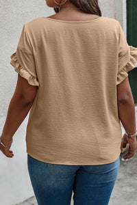 Thumbnail for Plus Size Ruffled Petal Sleeve Round Neck T-Shirt