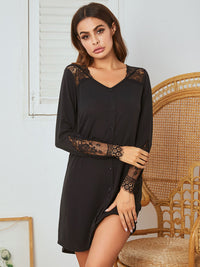 Thumbnail for Lace Detail Long Sleeve Mini Lounge Dress