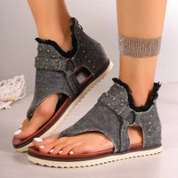 Thumbnail for Studded Raw Hem Flat Sandals