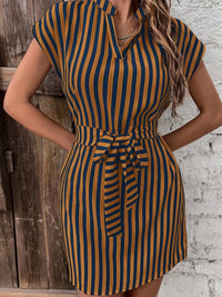 Thumbnail for Tied Striped Cap Sleeve Mini Dress