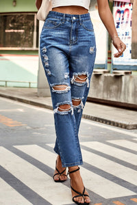 Thumbnail for Distressed High Waist Straight Jeans