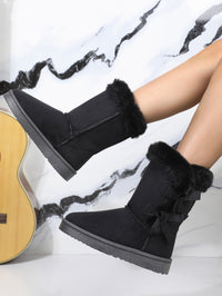 Thumbnail for Bow Thermal Faux Fur Suede Boots