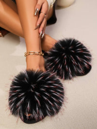 Thumbnail for Fuzzy Open Toe Flat Sandals