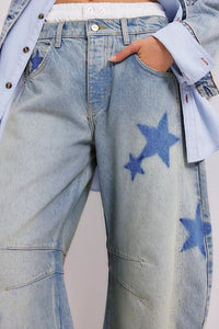 Thumbnail for Contrast Star Wide Leg Jeans