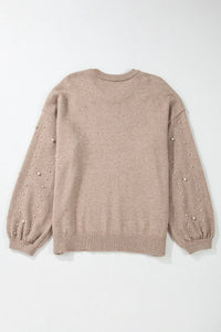 Thumbnail for Plus Size Pearl Detail Round Neck Long Sleeve Sweater