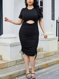 Thumbnail for Plus Size Cutout Ruched Round Neck Short Sleeve Dress
