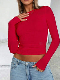 Thumbnail for Solid Color Round Neck Long Sleeve T-Shirt