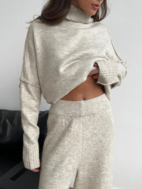 Thumbnail for Slit Turtleneck Long Sleeve Top and Pants Sweater Set