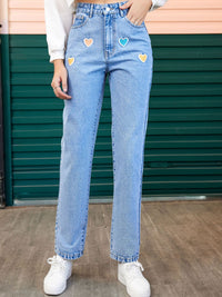 Thumbnail for Heart Straight Leg Jeans with Pockets