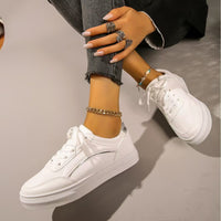 Thumbnail for PU Leather Round Toe Flat Sneakers