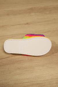 Thumbnail for Color Block Open Toe Faux Fur PVC Slippers