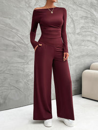 Thumbnail for Devine Long Sleeve Top and Wide Leg Pants Set