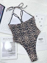 Thumbnail for Leopard Cutout Halter Neck One-Piece Swimwear