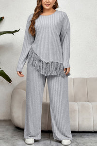 Thumbnail for Honey Plus Size Tassel Hem Top and Pants Set