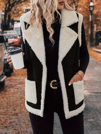 Thumbnail for Full Size Contrast Open Front Sherpa Vest Coat