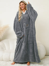 Thumbnail for Pocketed Contrast Long Sleeve Hooded Lounge Dress