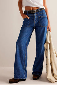 Thumbnail for Washed Wide Leg Jeans with Pockets