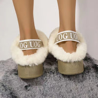 Thumbnail for Plush Platform Slippers with Letter Strap