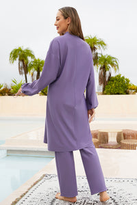 Thumbnail for Cap, Drawstring Mock Neck Long Sleeve Top and Pants Swim Set