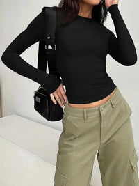 Thumbnail for Solid Color Round Neck Long Sleeve T-Shirt