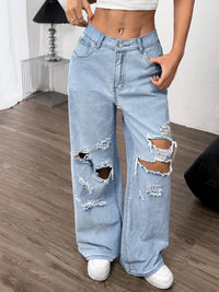 Thumbnail for Distressed Wide Leg Jeans with Pockets