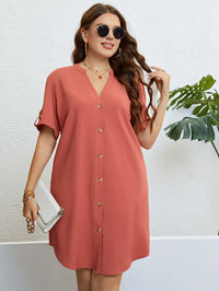 Thumbnail for Plus Size Buttoned Notched Neck Shift Dress