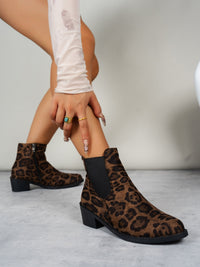 Thumbnail for Leopard Point Toe Block Heel Boots