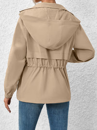 Thumbnail for Drawstring Zip Up Hooded Jacket