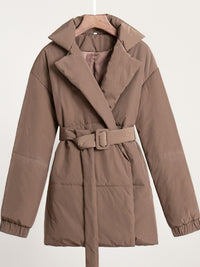 Thumbnail for Puffer Long Sleeve Winter Coat with Belt