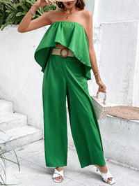 Thumbnail for Strapless Top and Wide Leg Pants Set
