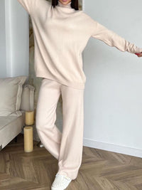 Thumbnail for Turtleneck Long Sleeve Top and Drawstring Pants Sweater Set