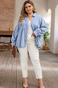 Thumbnail for Plus Size High-Low Button Up Dropped Shoulder Shirt