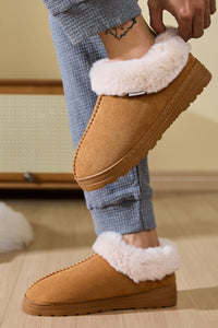 Thumbnail for Faux Fur Round Toe Platform Slippers